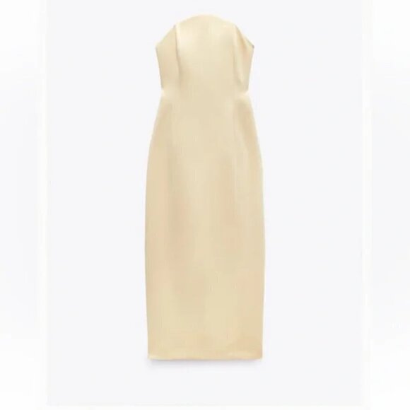 ZARA STRAPLESS SATIN EFFECT MIDI DRESS - Picture 12 of 16